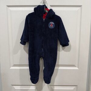 Paris Saint Germain Baby Fleece Footed Pajamas Sleepsuit 12M Navy Red PSG